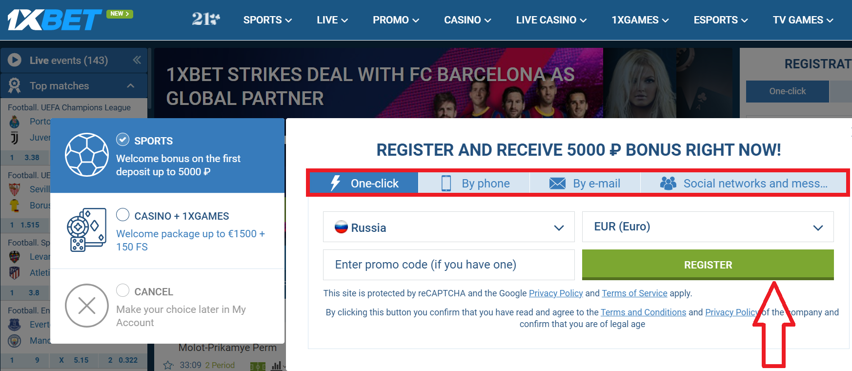 1xbet registration